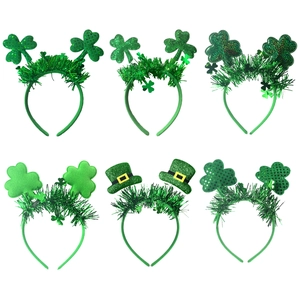 6-pack St. Patrick's Day headbands featuring green shamrocks and sequin leprechaun hats