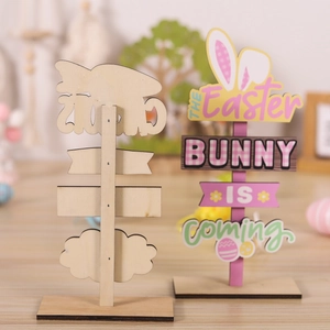 Easter bunny wooden table sign decoration with blank DIY base for holiday home decor