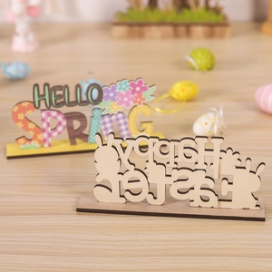 Easter wooden desk ornaments featuring Hello Spring and Happy Easter bunny designs