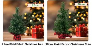 Detailed comparison of 25cm and 30cm mini Christmas trees with red plaid bases