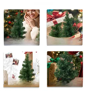 Mini artificial Christmas tree with red plaid base for festive tabletop DIY decor