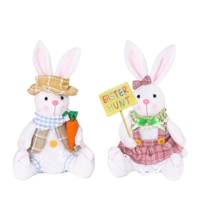 Easter plush bunny set with carrot and Easter Hunt sign, festive holiday decoration