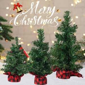 Mini Artificial Christmas Tree Tabletop Desktop Ornament PVC Needles Red Black Buffalo Plaid Cloth Base Festive Holiday Home Decor