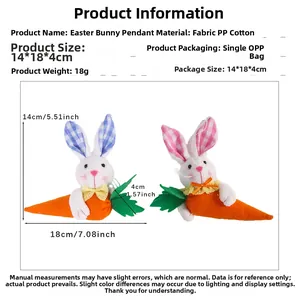 Easter bunny fabric pendant size chart showing dimensions of 18cm length and 14cm height