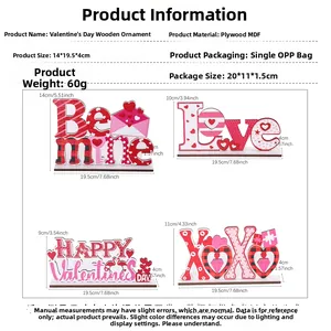 Detailed dimensions of wooden Valentine's Day tabletop decorations with heart designs