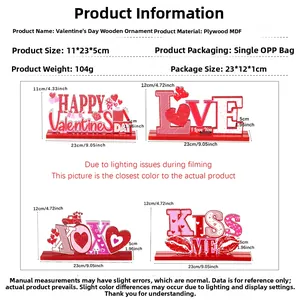 Detailed size specifications for LOVE and XOXO Valentine wooden tabletop decorations