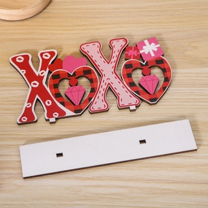 Valentine's Day XOXO wooden tabletop decoration with heart patterns and rectangular base