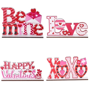 Set of 4 Valentine's Day wooden tabletop signs with Love and XOXO themes for party decor