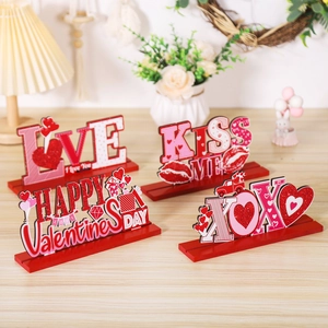 Set of 4 Valentine's Day wooden tabletop signs with LOVE and KISS ME festive designs