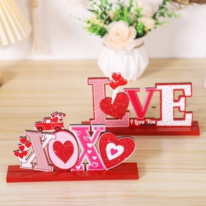 Romantic LOVE and XOXO wooden tabletop signs with heart patterns for Valentine decor