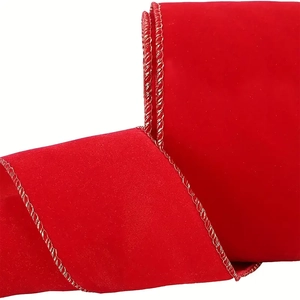 5 yards red velvet Christmas ribbon with gold wire edges for gift wrapping and party decor