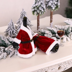 Christmas wine bottle covers featuring Santa suit design with velvet fabric and belt