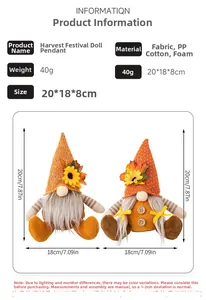 Detailed harvest gnome dimensions with maple leaf and sunflower plush texture view