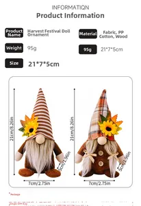 Detailed harvest gnome plush dimensions showing autumn sunflower and maple leaf elements