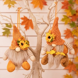 Harvest Festival Gnome Hanging Decorations Autumn Maple Leaf Sunflower Knitted Hat Dwarf Plush Doll For Thanksgiving Party Home Decor
