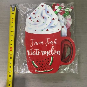 Detailed view of farm fresh watermelon summer wooden cup decor with 18cm ruler measurement