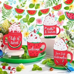 4-piece summer watermelon theme wooden tiered tray decorations with life is sweet text