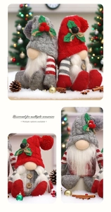 Detail of Christmas gnomes with knitted hats and faux fur beards in a festive setting