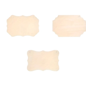 Set of 3 blank unfinished wooden hanging signs with wavy edges and natural wood grain texture