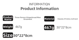 Specifications of gingerbread gnome figures including polyester material and 30cm size