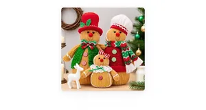 Three-piece gingerbread man plush set with festive red and green knitted scarves