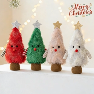 Cute Plush Christmas Tree Doll Ornament Mini Cartoon Xmas Tree Desktop Decoration For Festive Home Party Holiday Table Decor