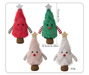 Detailed size specifications of cute plush Christmas tree ornaments in four colors