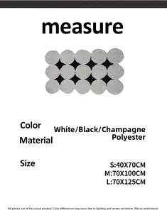 Detailed size chart for polyester cream-style irregular rug in three dimensions