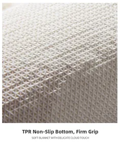Detail of TPR non-slip backing with geometric pyramid texture for cream carpets