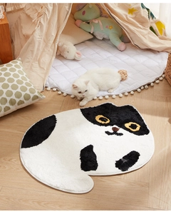 Close-up of thick flocking texture on cute cartoon cat shaped non-slip bathroom rug