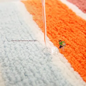 Absorbent microfiber bath mat with colorful stripes for bathroom and bedroom floor decor