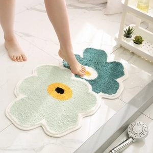 Flower Bath Mat Absorbent Flocking Microfiber Non-Slip Bathroom Rug Cute Floral Shaped Floor Carpet Washable Decor