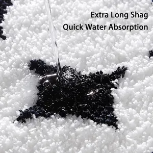 Absorbent white star bathroom mat with plush long pile and fast water absorption feature