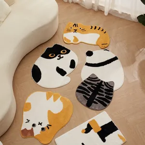 Cute Cartoon Cat Shape Non-Slip Absorbent Floor Mat Polyester Tufted Bathroom Rug For Bedroom Entryway Home Decor Carpet