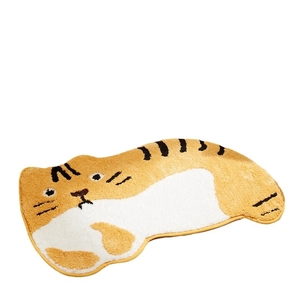 Cute cartoon orange cat shaped non-slip bathroom mat made of soft absorbent plush fabric