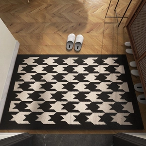 Modern Houndstooth Geometric Woven Entryway Door Mat Non-Slip Sand Scraping Indoor Home Entrance Low Profile Floor Mat