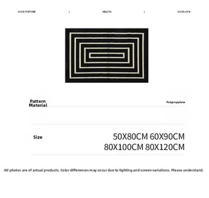 Close-up of geometric polypropylene doormat showing black and white rectangular patterns
