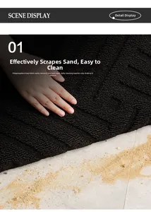 Close-up of durable black polypropylene loop pile doormat with sand cleaning texture