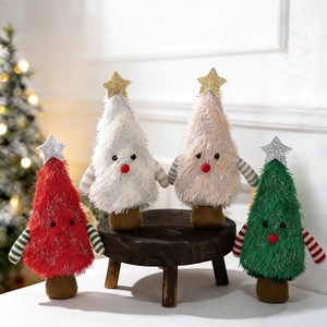 Adorable plush Christmas tree dolls with striped arms in four colors for festive decor