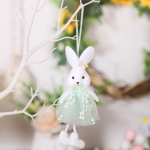Easter bunny plush hanging ornament in mint green tulle dress with floral accents