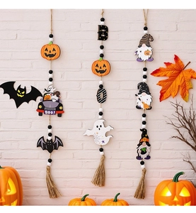 Set di 3 ghirlande di perline di Halloween con ciondoli a gnomo, zucca e pipistrello
