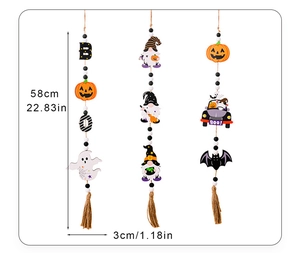 Detail view of 58cm Halloween wooden bead garlands with bat, pumpkin, and ghost charms