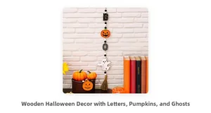 Ghirlanda di perline di legno Halloween con lettere BOO, zucca, fantasmi e nappe arancio