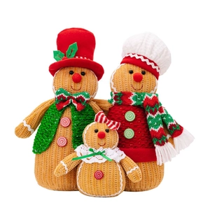 Christmas gingerbread man plush doll set including four knit figures for holiday decor