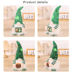 Detail view of St. Patrick's Day gnomes with green sequins and I'm Irish sign