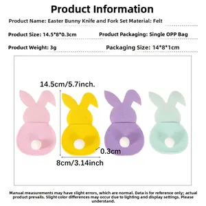 Detailed size specifications for the pastel felt Easter bunny cutlery holders set