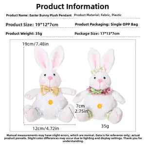 Detailed dimensions of Easter plush rabbit doll pendant featuring 19x12x7cm size specs