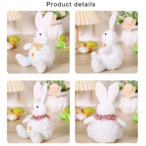 Detailed multi-angle views of white plush Easter bunny doll with pink ears and yellow bow