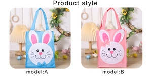 Sacs-cadeaux de Pâques en non-tissé rose et bleu avec motifs de lapins et détails de nœuds