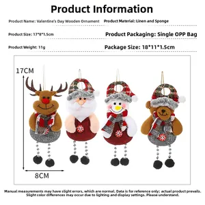 Detail view of burlap Christmas ornaments set showing 17x8cm size and linen texture